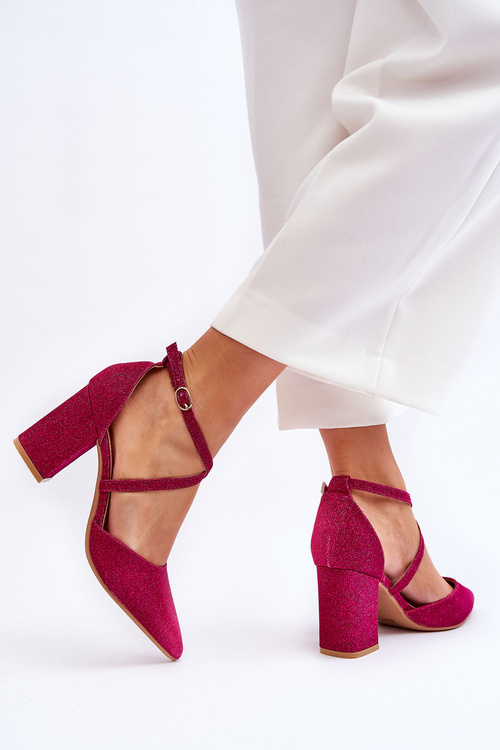 Модні туфлі-човники з блискітками на каблуці кольору фуксії Galaxy