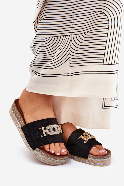 Жіночі Сандалі З Золотим Декором На Платформі З Блискітками Чорні Eanes