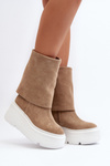 Замшеві жіночі чоботи Zazoo 3410 на масивній платформі бежеві