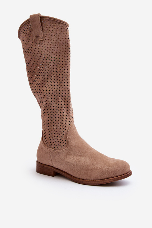 S.Barski HY66-139 Ажурні жіночі чоботи Бежеві