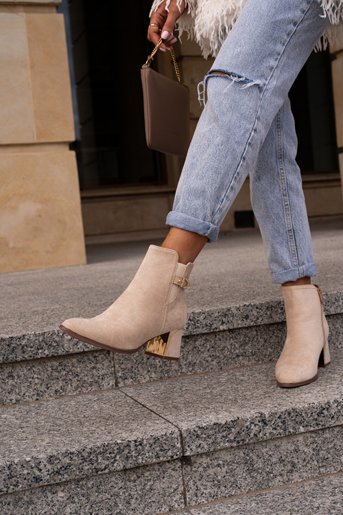 Жіночі ботильйони на блискавці еко замша світло-бежева Bonucci