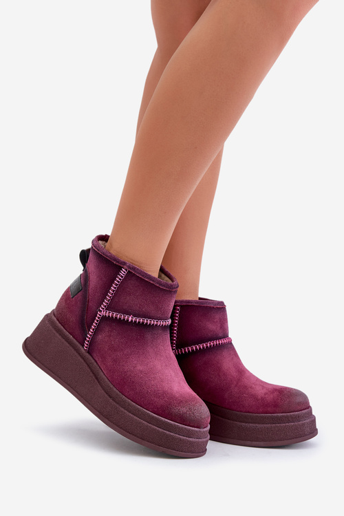 Шкіряні замшеві зимові черевики на платформі та танкетці коричневі Maciejka 06769-23 Bordeaux