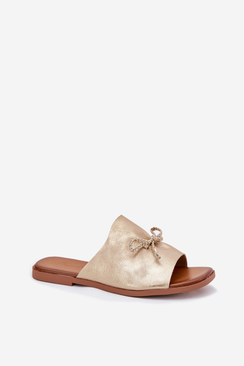 Жіночі плоскі сандалі з декоративним зав'язуванням золоті Norela