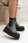 Жіночі ботильйони Chelsea на платформі та танкетці Zazoo 60498 темно-зелені