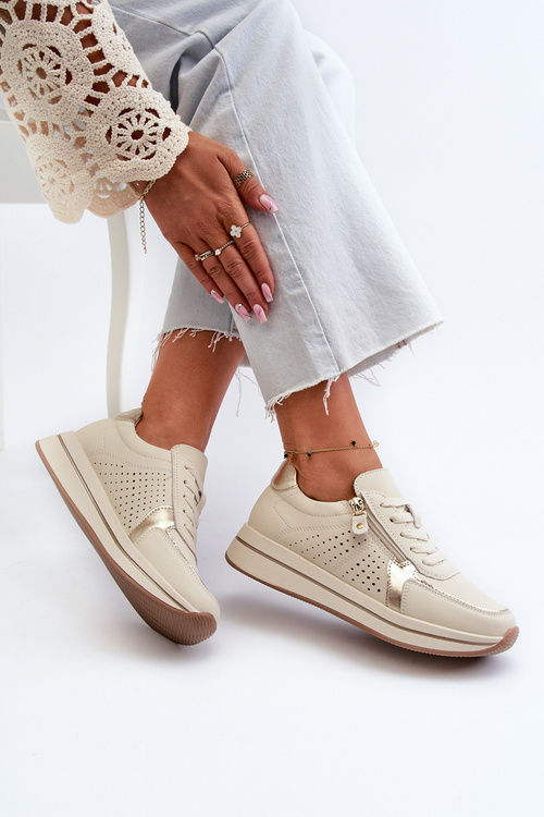 Жіночі шкіряні кросівки на платформі бежеві Ligustra