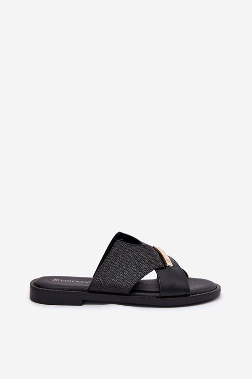 Жіночі Сандалі На Плоскому Каблуці З Декоративним Елементом Vinceza 17385 Чорні