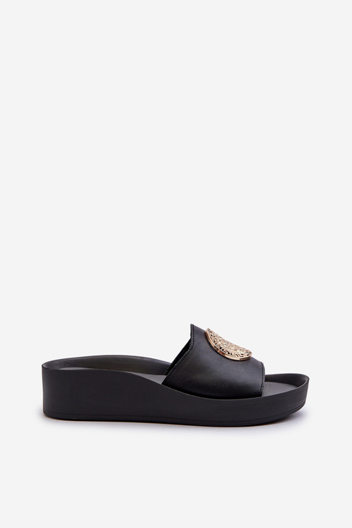 Шкіряні жіночі босоніжки на танкетці Zazoo 2920 із золотими деталями