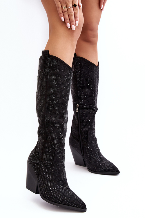 Жіночі ковбойські ботильйони зі стразами чорного кольору Poelstra