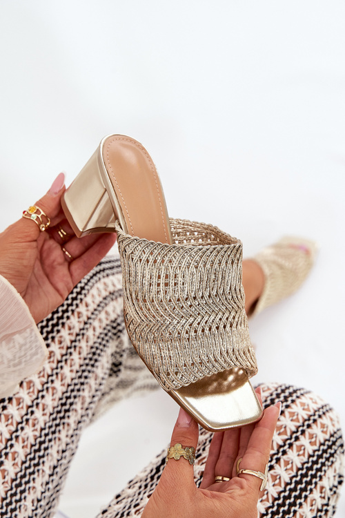 Жіночі Сандалі З Плетінням На Каблуку Золоті Ciariloria