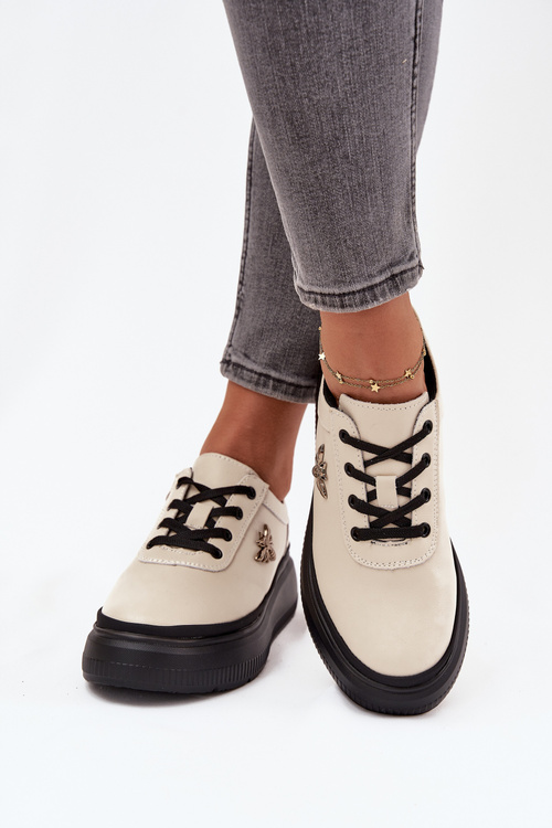 Шкіряне жіноче взуття на платформі з пряжкою Vinceza 41495 бежевий