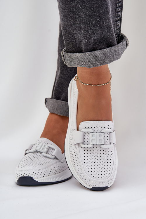 Жіночі Шкіряні Мокасини На Платформі S.Barski LR51-556 Білі