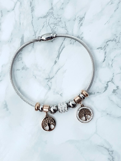 Жіночий браслет на дроті з нержавіючої сталі з підвісками з рожевого золота