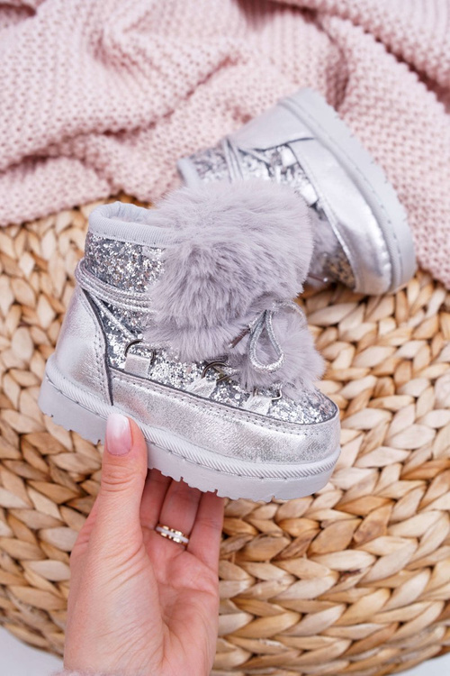 Дитячі чоботи Снігові чоботи з хутром сріблясті Мінні Маус