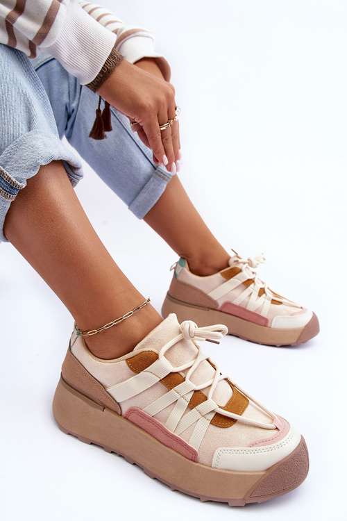 Жіноче замшеве спортивне взуття на платформі бежеві Rohan