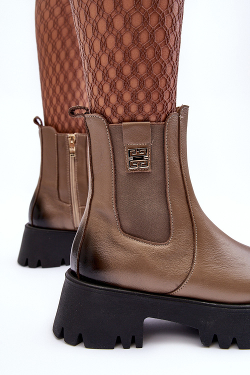 Шкіряні ботильйони на масивній платформі бежеві Lisencca