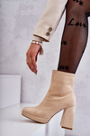 Чоботи жіночі замшеві на високому каблуці світло-бежеві Ramira