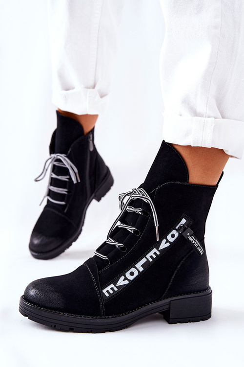 Шкіряні черевики з декоративною блискавкою чорного кольору Lomissa
