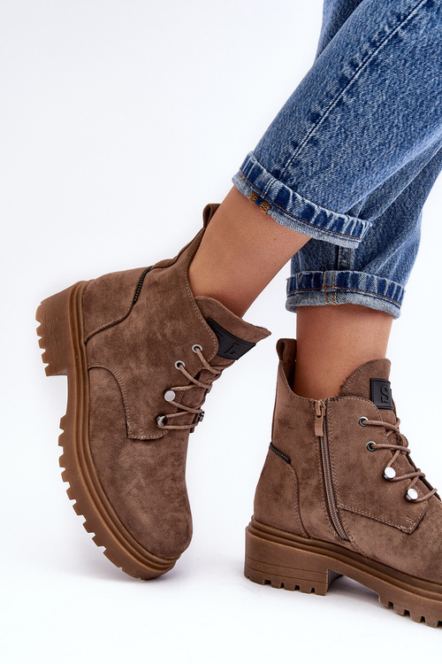 Жіночі низькі чоботи утеплені на блискавці темно-бежевого кольору Cameronia