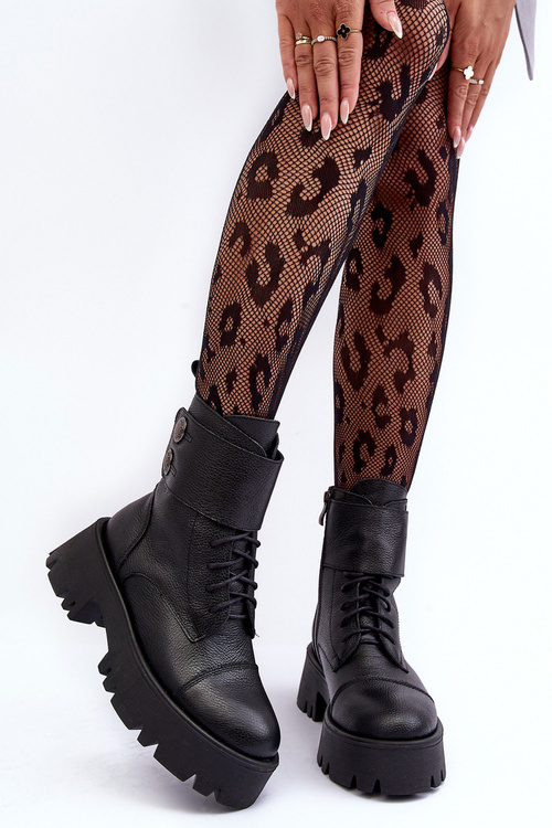 Шкіряні ботильйони жіночі чорні Anceria