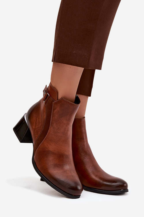 Шкіряні жіночі чоботи на підборах з обігрівом Zazoo 60563 коричневі