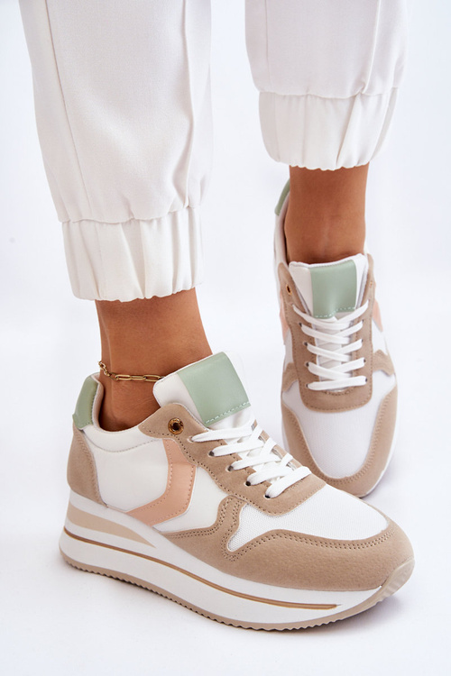 Жіночі кросівки на танкетці біло-бежеві Нева