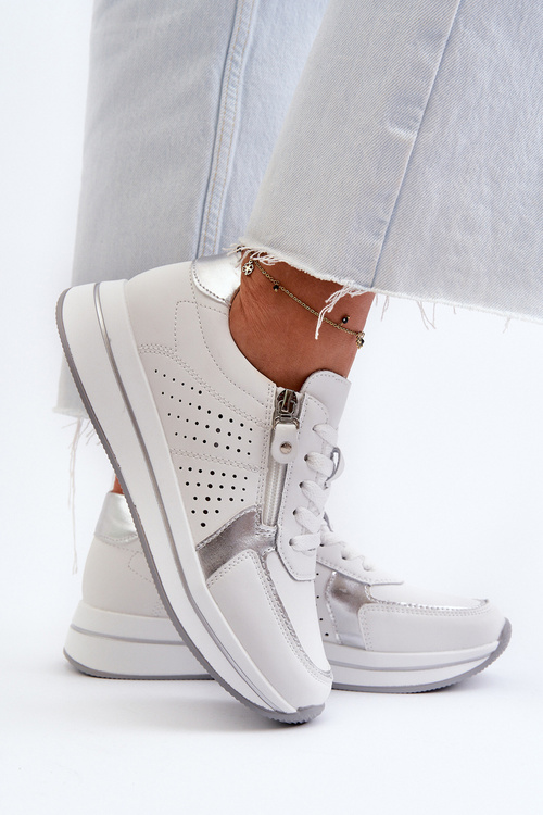 Жіночі шкіряні кросівки на платформі білого кольору Ligustra