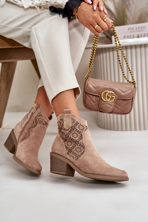 Перфоровані ковбойські ботильйони на блискавці Екозамшеві бежеві S.Barski HY42-944