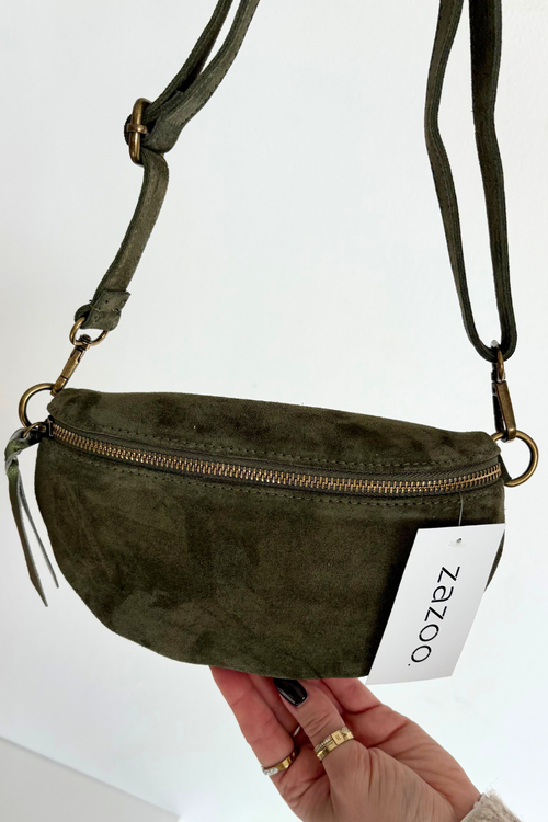 Шкіряна замшева сумка на пояс зелена Wessa