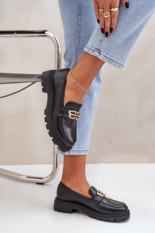 Жіночі Мокасини З Золотою Деталлю Чорні Trionna