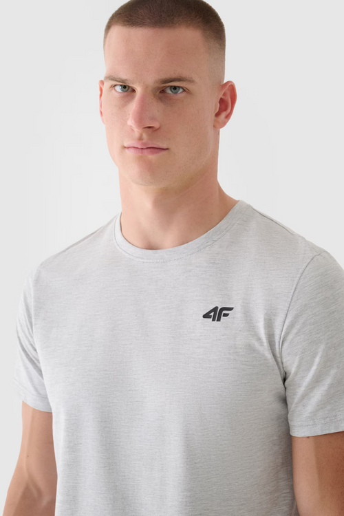 Чоловіча однотонна футболка з логотипом 4F світло-сіра 4FWMM00TTSHM1843-27M