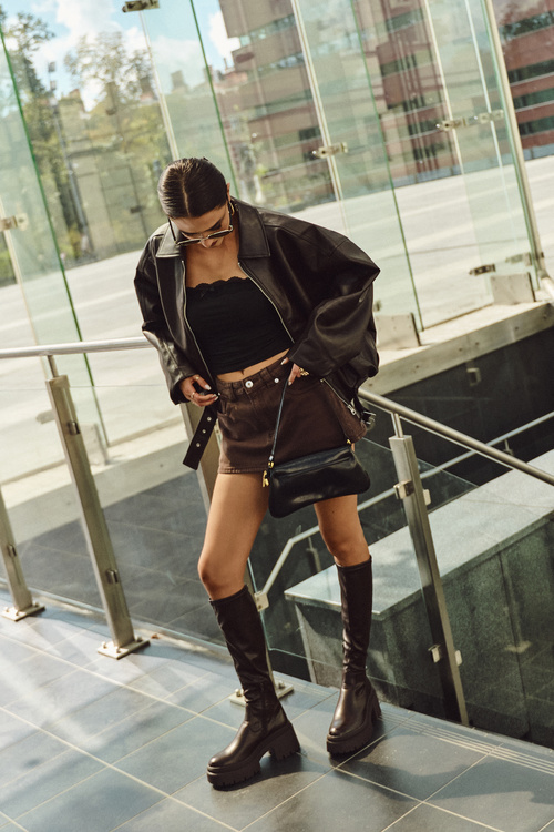 Жіночі чоботи з масивним каблуком і платформою Slip-On Коричневі Florinne