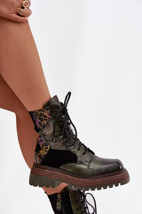 Шкіряні жіночі робочі черевики на платформі Maciejka 07104-09 Темно-зелений