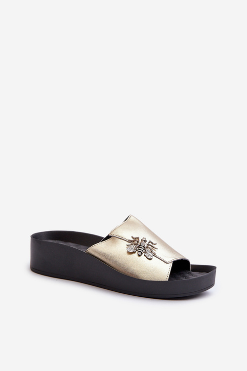 Елегантні жіночі тапочки з декором натуральна шкіра S.Barski KV27-015 золото