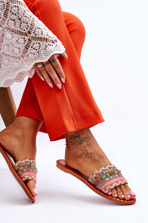 Жіночі тапочки з прикрасами помаранчеві Bellisa