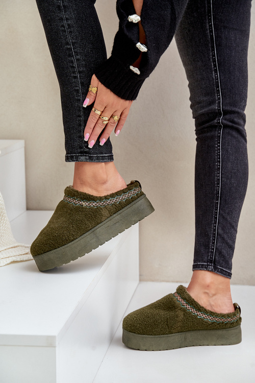 Сноуботсони на платформі з овечим хутром темно-зеленого кольору Mesirra