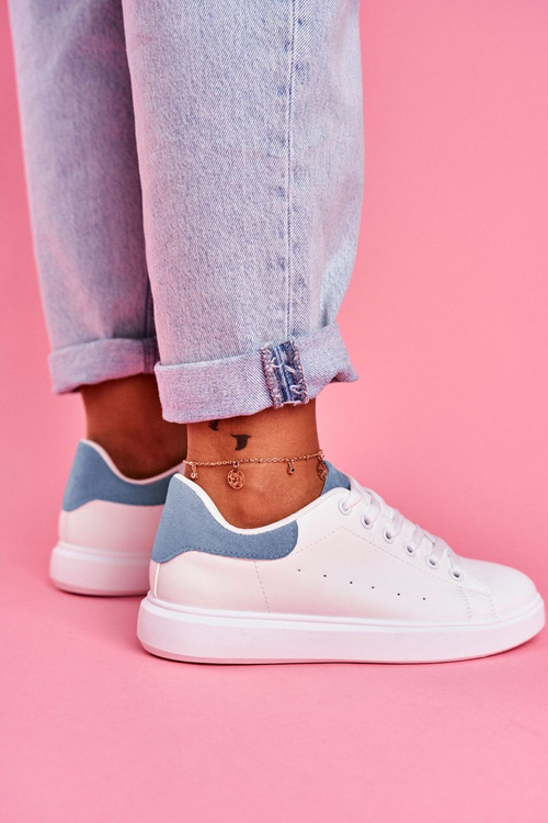 Спортивні жіночі білі туфлі на синьому каблуці Milly