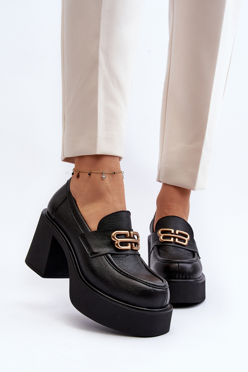 Чорні жіночі шкіряні туфлі на підборах Zazoo 20170