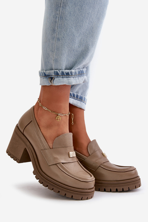 Zazoo 20168 Елегантні жіночі туфлі з натуральної шкіри темно-бежевого кольору