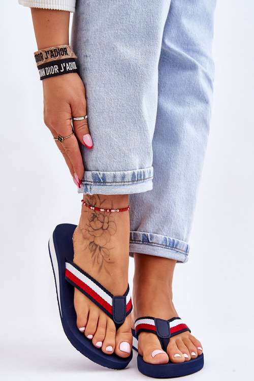 Жіночі шльопанці на платформі Big Star LL274779 Темно-сині