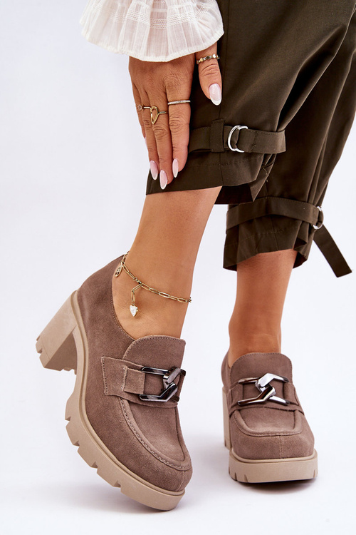 Елегантні туфлі на стовпчику З темно-сріблястим декором бежевий Harmell