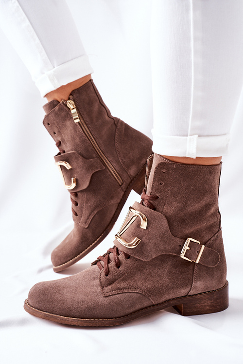 Жіночі замшеві чоботи коричневі Nicole 2676