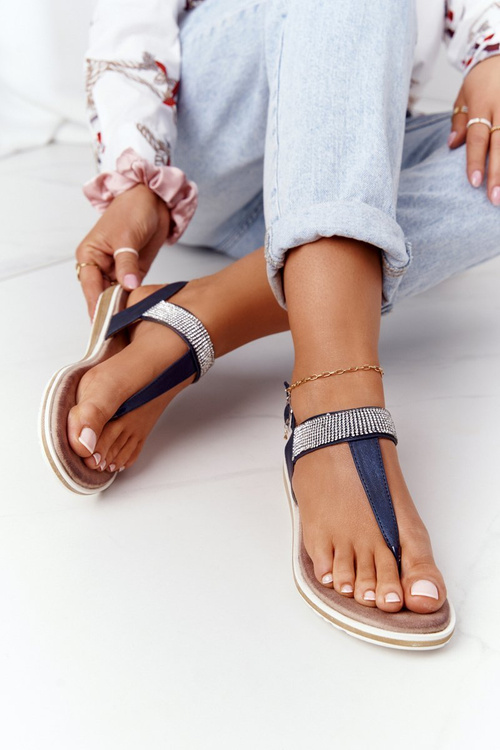 Босоніжки з кубічним цирконієм S.Barski 701-12 Темно-синій