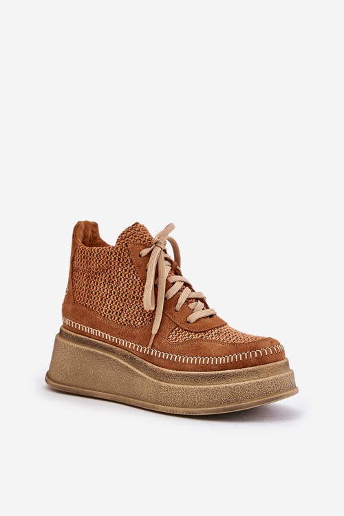 Шкіряні ботильйони на платформі та танкетці Maciejka Коричневі 06759-29