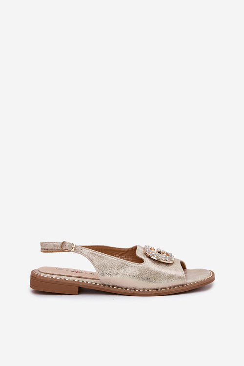 Жіночі Сандалі На Плоскому Каблуці З Декоративною Деталлю S.Barski KV51-080 Золоті