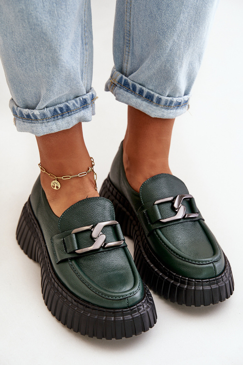 Жіночі лофери Zazoo 20176 з натуральної шкіри темно-зелені