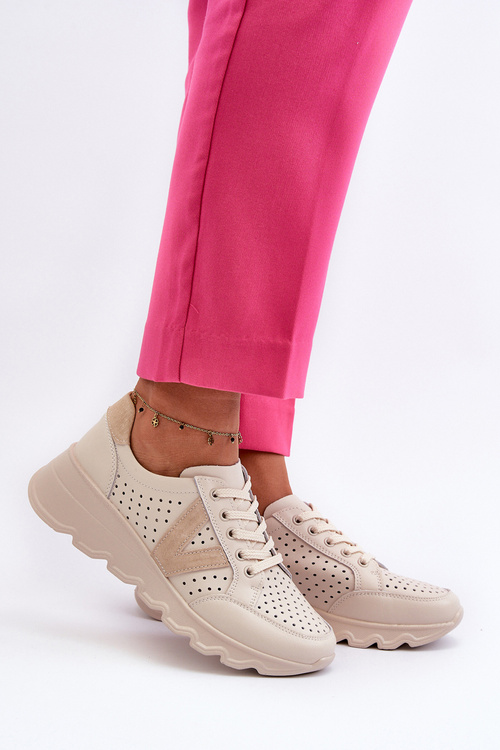 Жіноче шкіряне легке спортивне взуття бежеві Eleonori