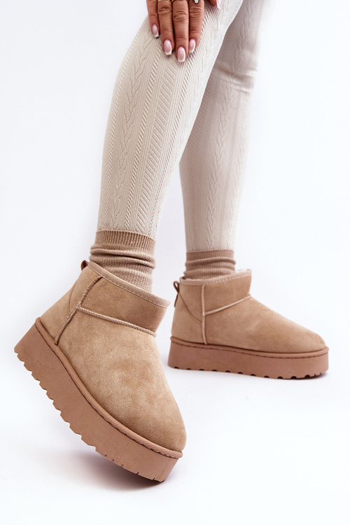 Жіночі зимові черевики на платформі з пухнастою підкладкою бежеві Xamella