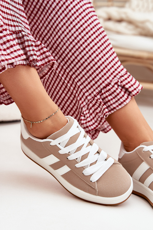 Жіноче Спортивне Взуття Кросівки З Еко Шкіри Темно-бежеві Ravina