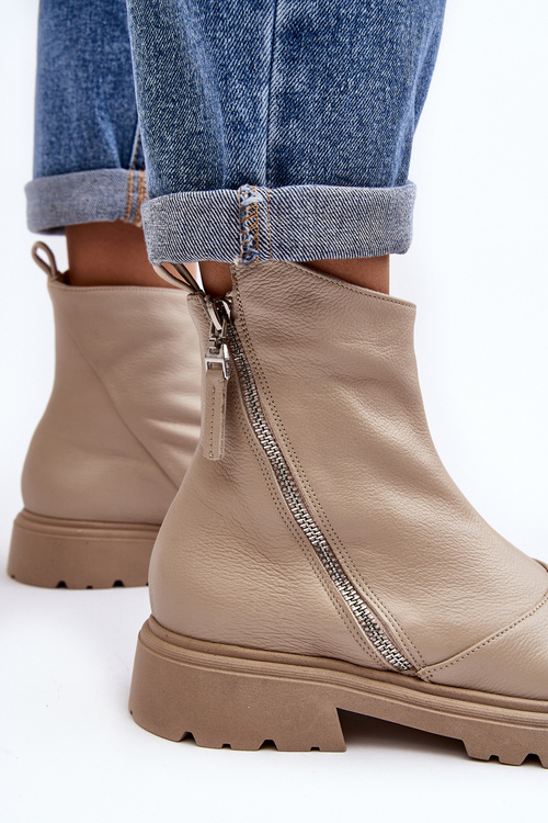 Жіночі шкіряні ботильйони Laura Messi 2620/199 Beige на плоскому каблуці