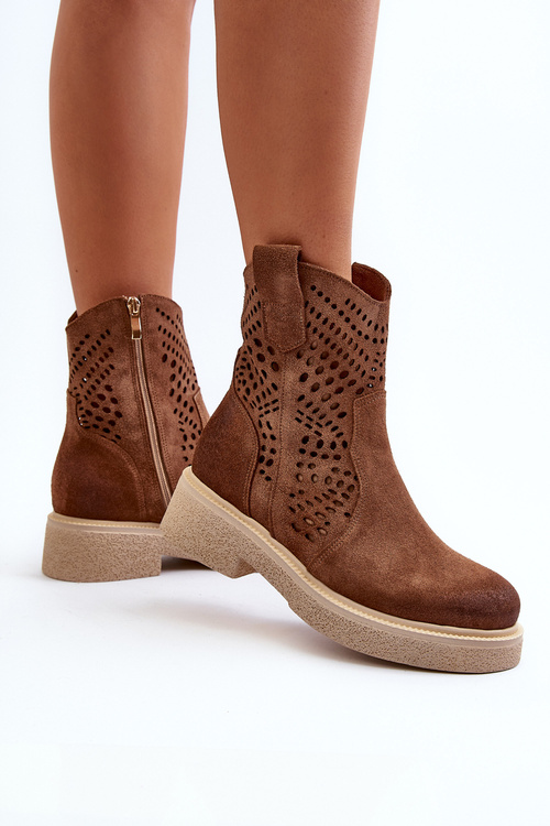 Замшеві жіночі чоботи Zazoo 3470 зі шнурівкою на плоскій підошві, коричневі